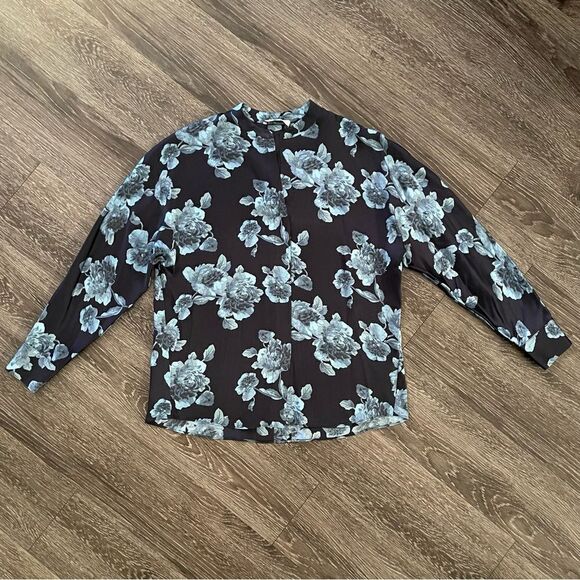 Vince Blue Tapestry Floral Popover Coastal Blouse - Picture 1 of 10